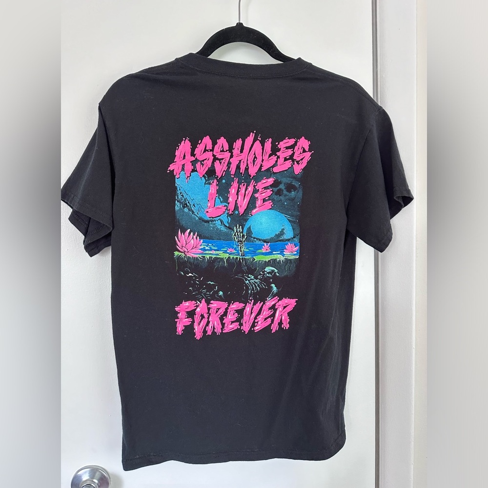 Edgy Black Graphic Tee with Pink Accents